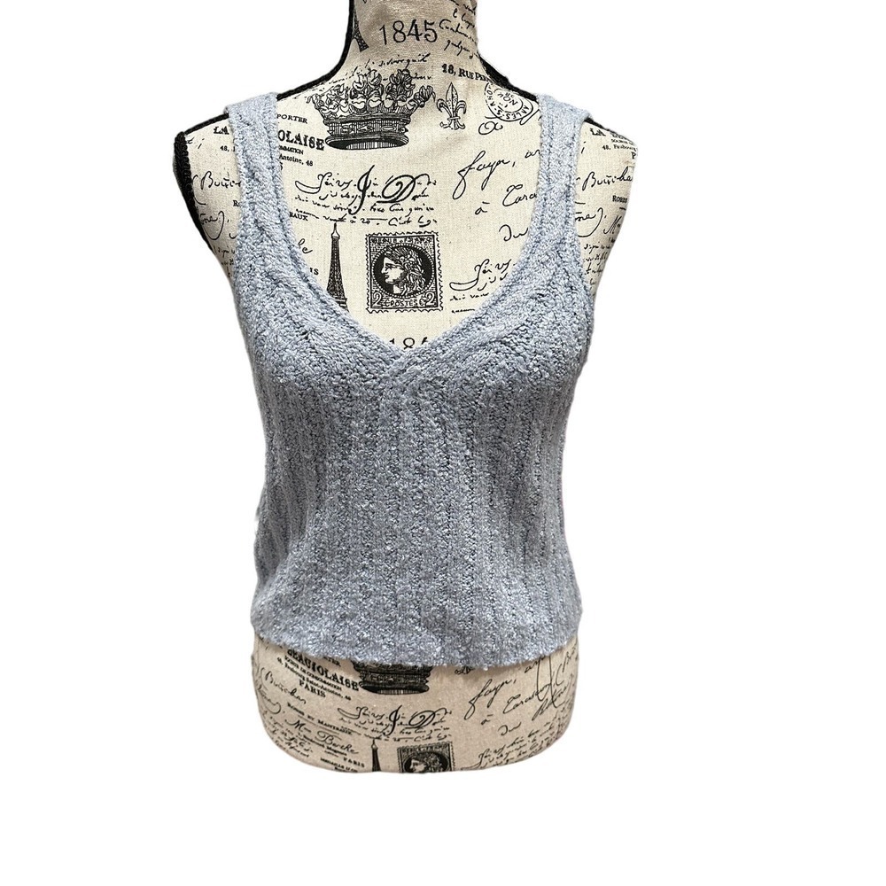 Pink Rose Blue Sweater Tank Top Shirt Women’s Medium Cropped